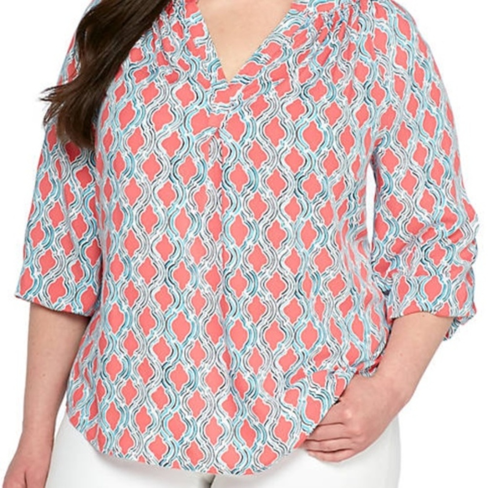 Crown & Ivy Boho Pullover Print Peasant Blouse NWT sz 0X